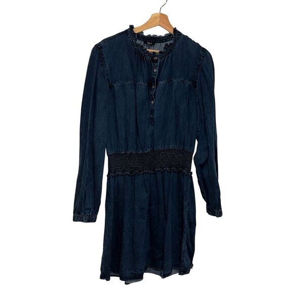 Rails Shawna  Long-Sleeve Smocked Waist Button-Front Denim Women's Dress Size L - Picture 2 of 11